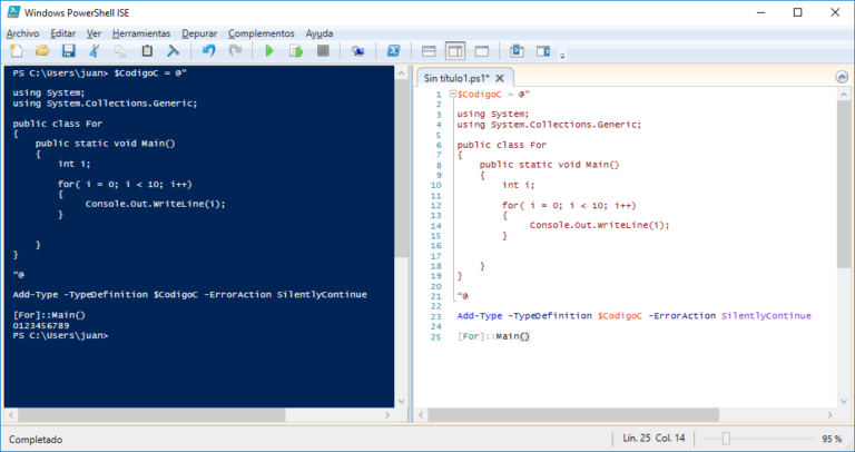 Tutorial C# con PowerShell: bucle for | Operating systems, scripting ...