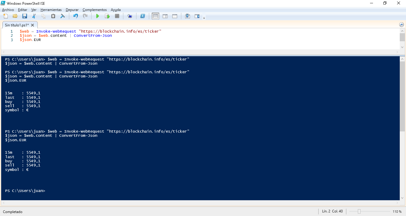 Ver la cotización de Bitcoin / EUR con PowerShell mediante JSON | Operating  systems, scripting, PowerShell and security | jesusninoc.com