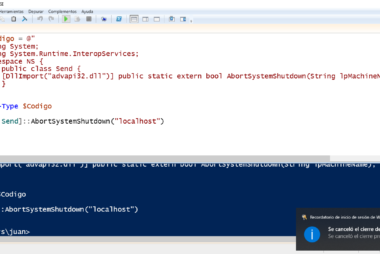 Detener el apagado del sistema desde la línea de comandos PowerShell utilizando la DLL advapi32.dll