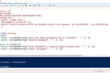 Grabar voz desde el micrófono mediante la línea de comandos PowerShell utilizando la DLL winmm.dll