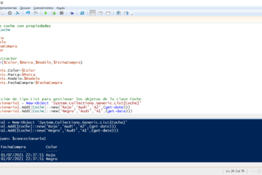 Crear una colección de tipo List (System.Collections.Generic.List) para gestionar los objetos de la clase Coche en PowerShell