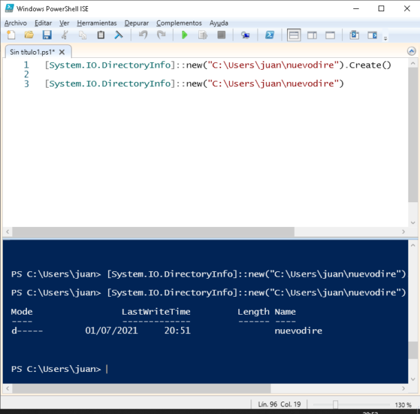 Crear un directorio utilizando la clase DirectoryInfo desde PowerShell ...