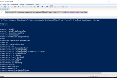 Listar los espacios de nombre de los ensamblados que se han cargado en el contexto de ejecución del dominio de aplicación en PowerShell