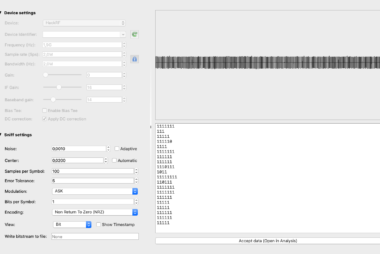 Analizar un teléfono inalámbrico que emite en el rango de frecuencias (1880-1900MHz) con HackRF One desde Universal Radio Hacker