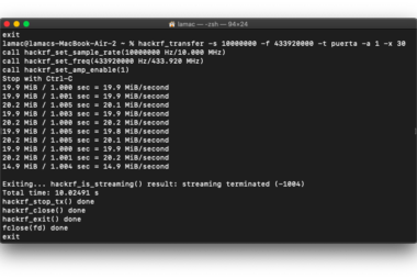 Capturar la señal (433.92MHz) de una puerta automática con HackRF One (hackrf_transfer) y después emitir la señal capturada