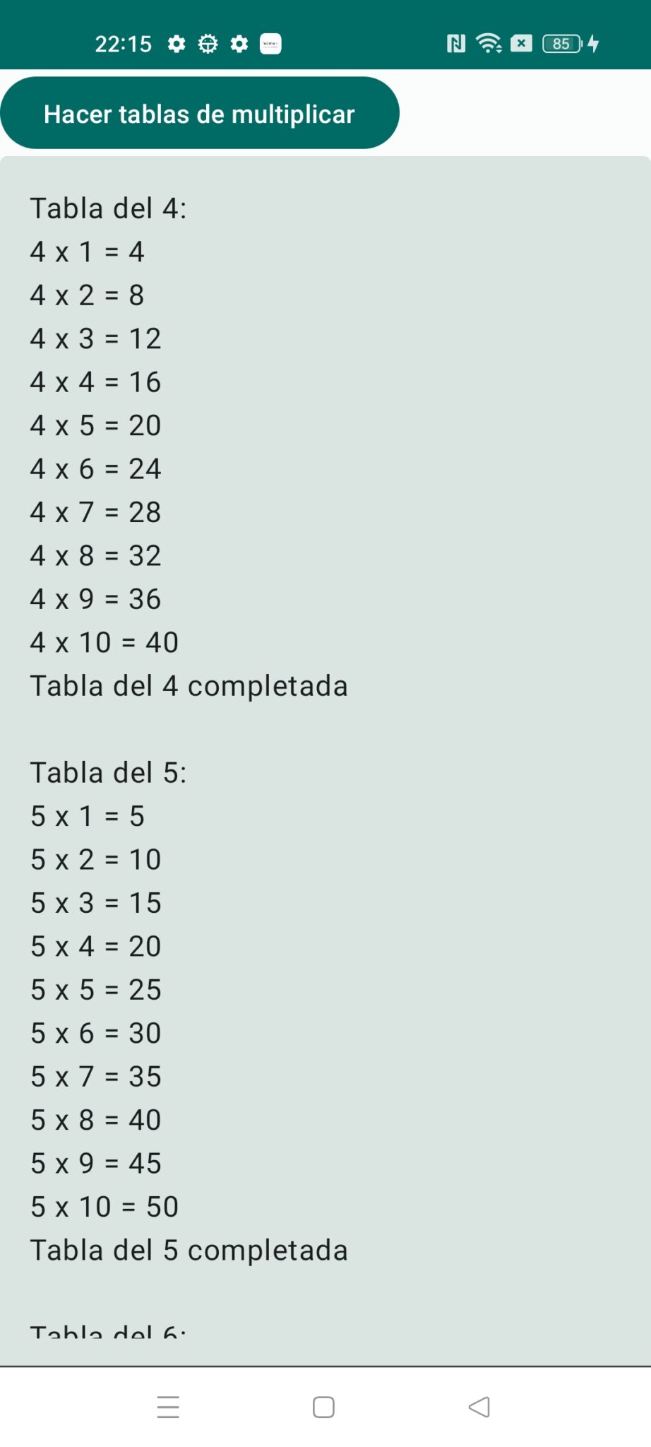 Tablas de multiplicar utilizando coroutines en Android con Kotlin