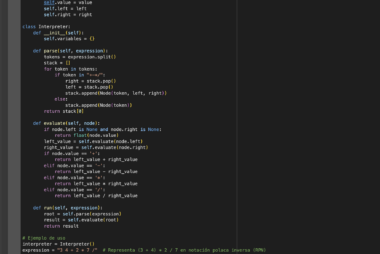 Simulación en Python de un lenguaje interactivo muy básico que maneja expresiones aritméticas con una estructura jerárquica para evaluar las expresiones
