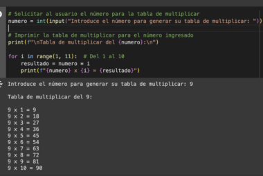 Tabla de multiplicar en Python (solicitar al usuario el número para la tabla de multiplicar)