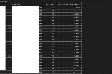 Obtener información en formato tabla de todos los dispositivos BLE (Bluetooth Low Energy) cercanos